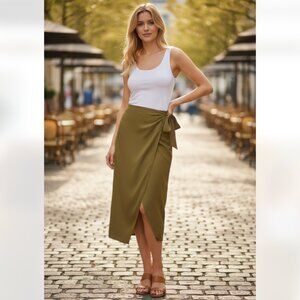 NWT French Connection Gabina Drape Skirt IN Lizard Green